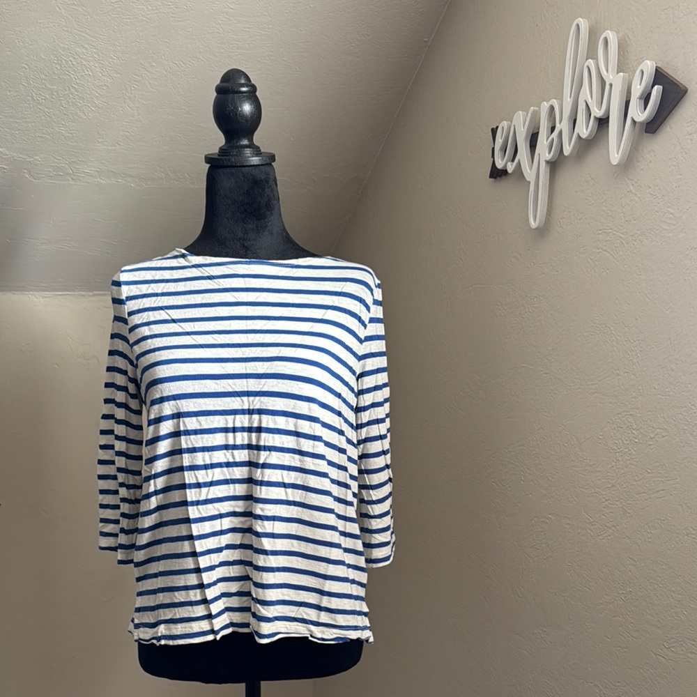 Blue and White Striped Women's Top